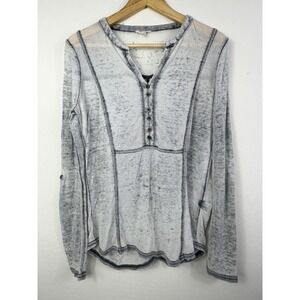 Jane and Delancey Womens Small Lightweight Waffle Knit Henley Top Gray Boho